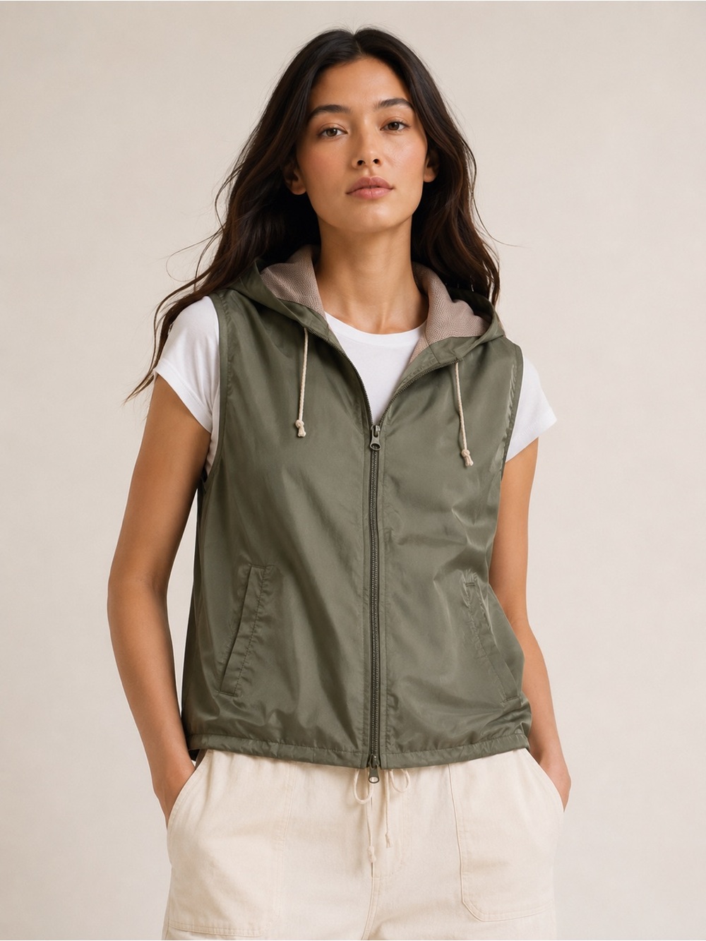 Norton Studio Hooded Utility Vest Olive Green Mesh Lined Zip Front Size L/XL